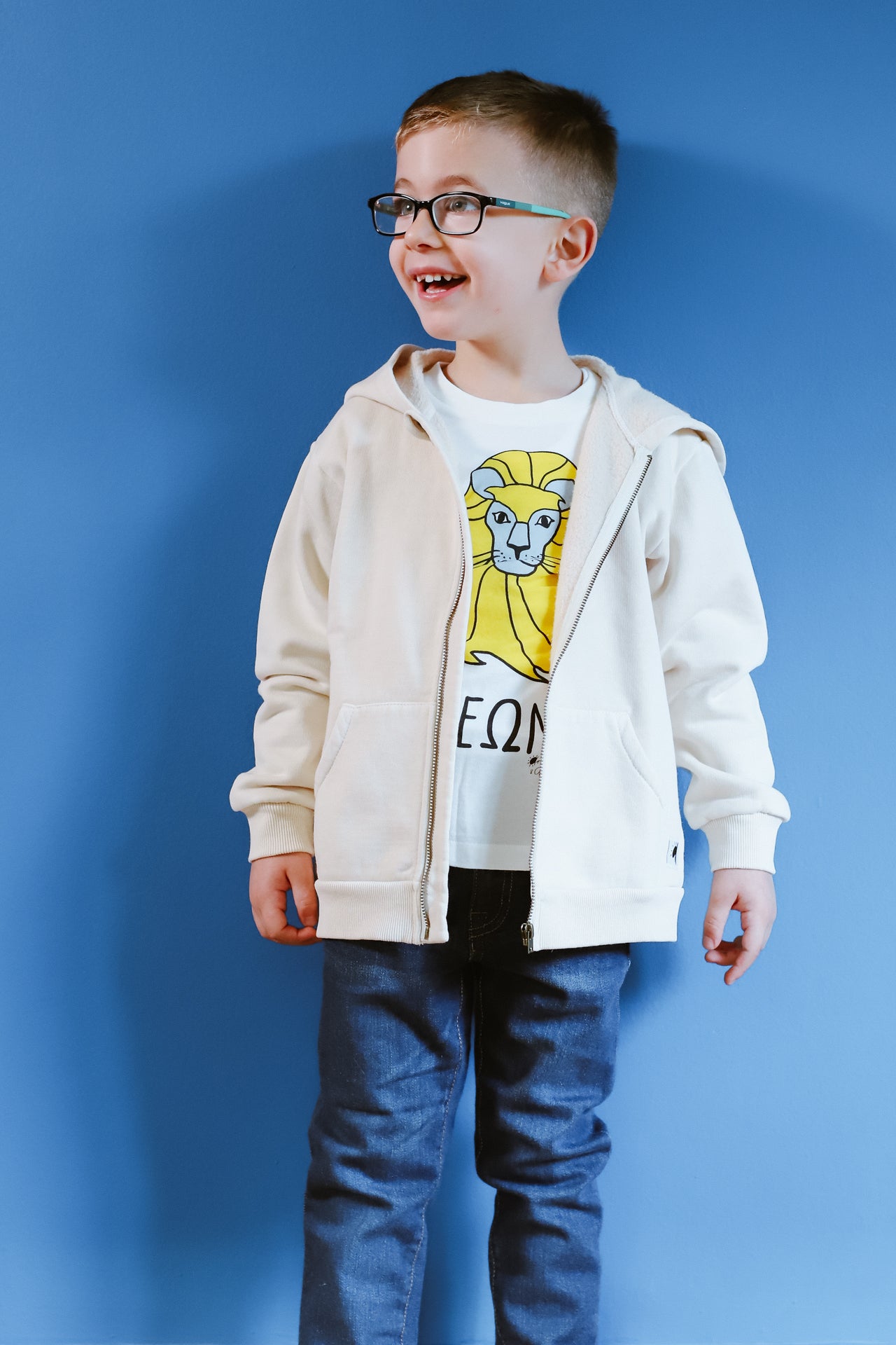 Beige Lion Zip Hoodie